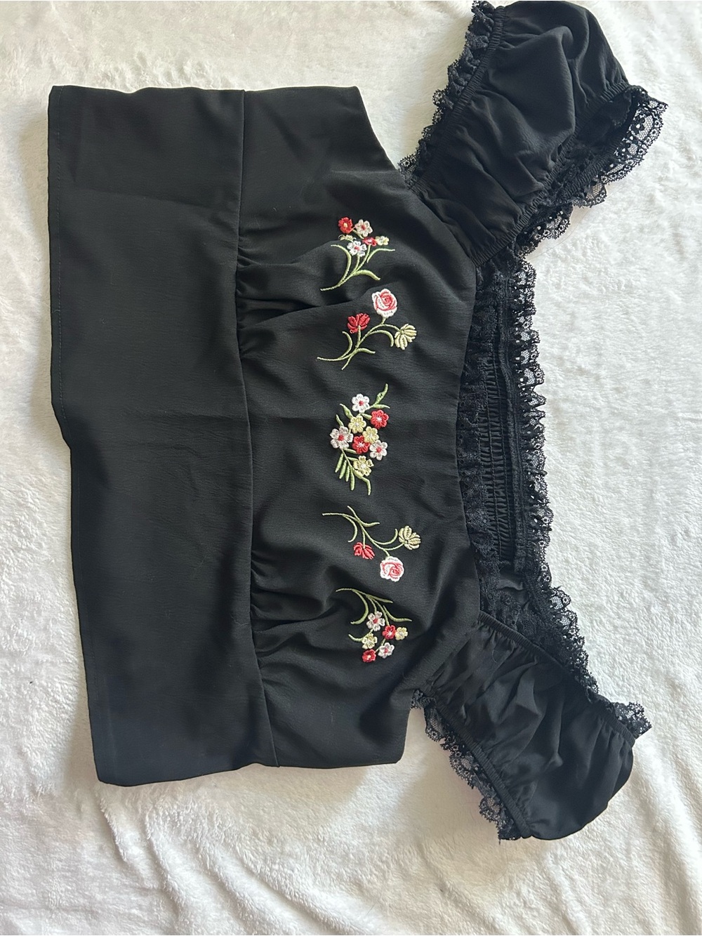 SHEIN Black Smocked Waist Off-Shoulder Top